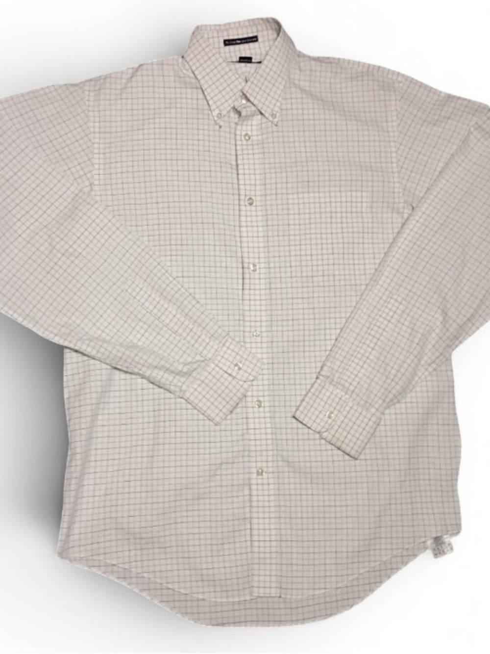 Lands End Mens White Dress Shirt Long Sleeve Plaid Button Up Vintage Business